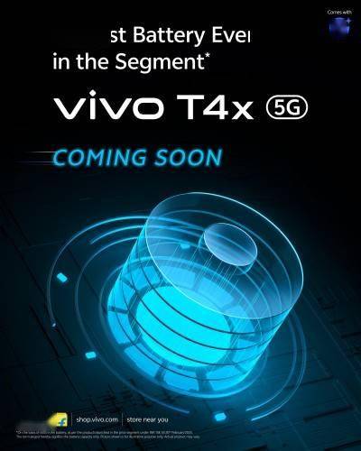 vivo 海外预告 T4x 手机下月发布，主打 6500 毫安时电池