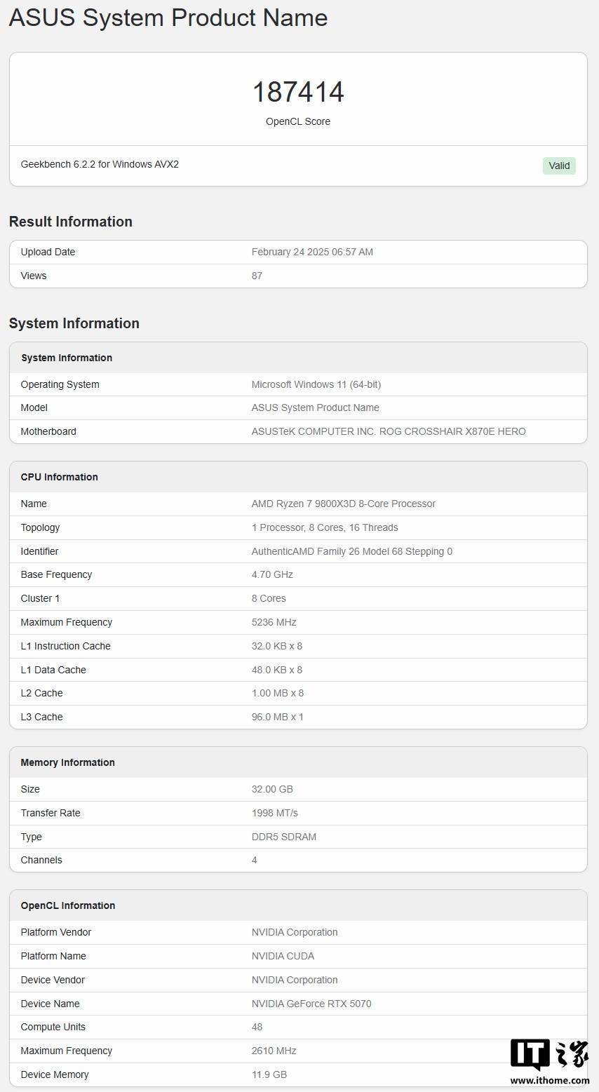 英伟达 RTX 5070 显卡亮相 Geekbench，跑分比 5070 Ti 低约 20%