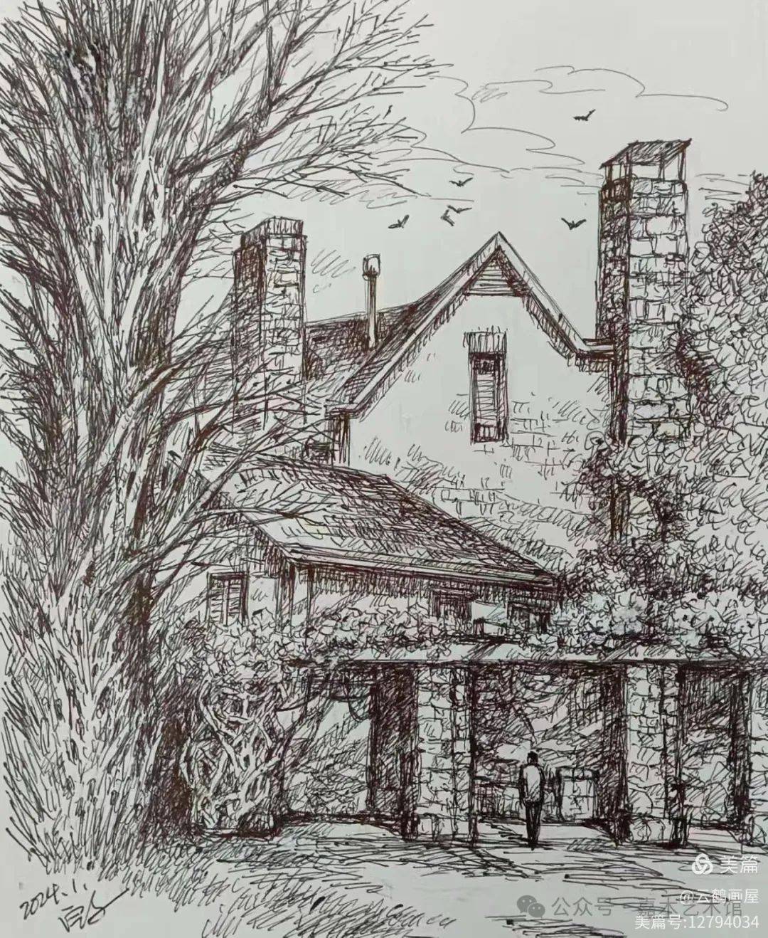 旅澳画家蒋定文先生钢笔画写生