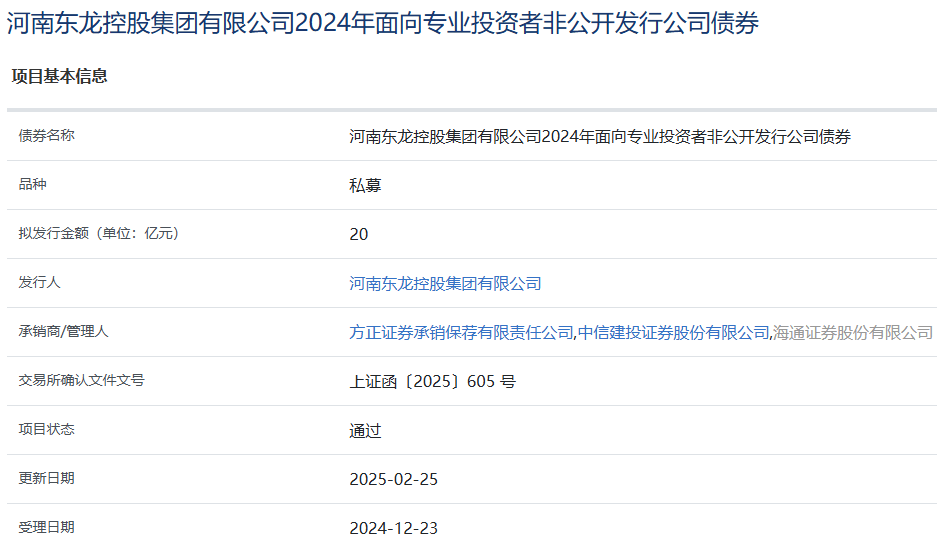 河南东龙控股集团拟发行20亿元公司债，获上交所通过