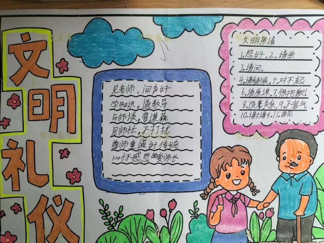 4-6年级的哥哥姐姐们,用一幅幅美丽的手抄报展现了文明礼仪的重要性