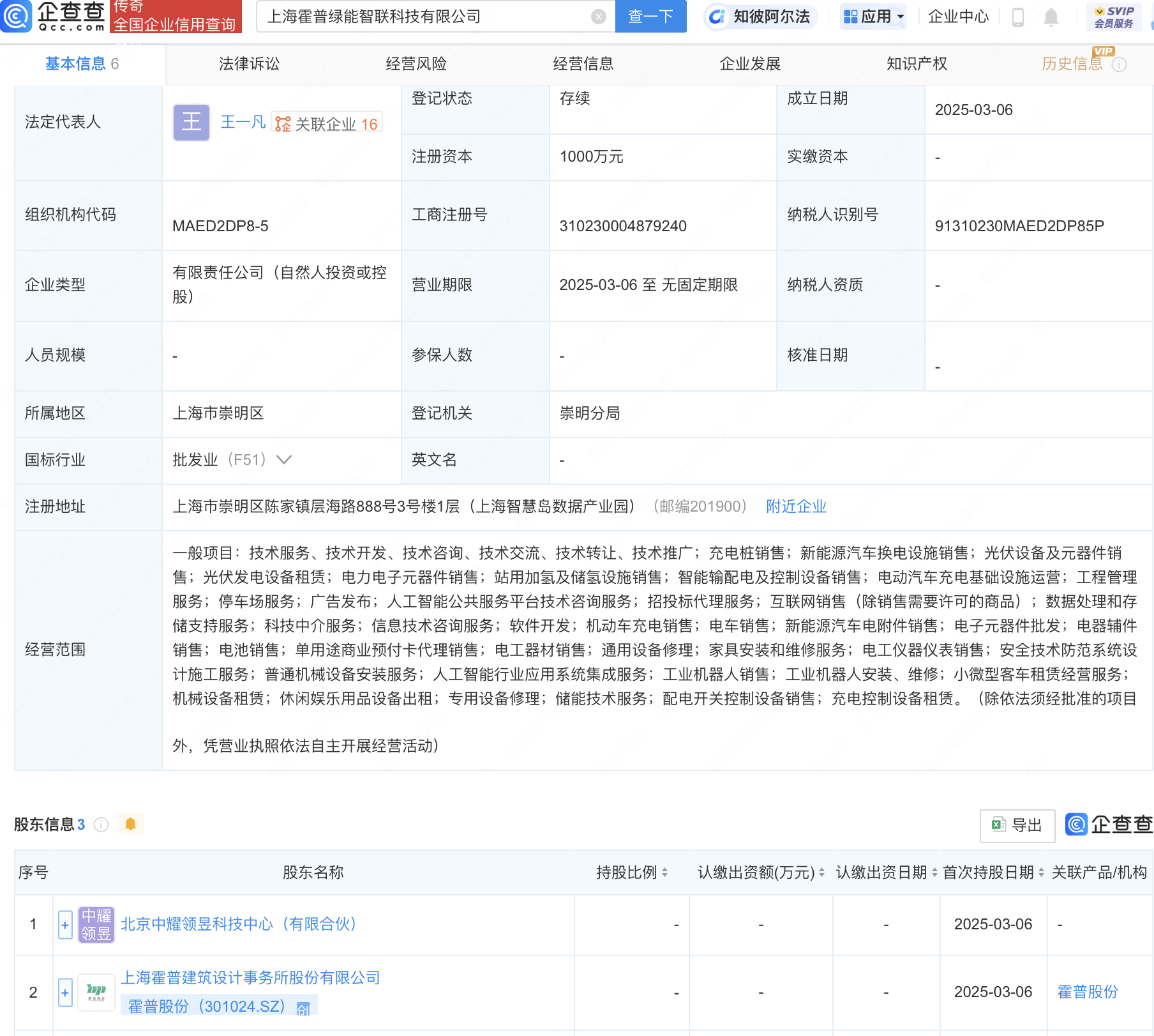 霍普股份等成立绿能智联科技公司，含AI业务