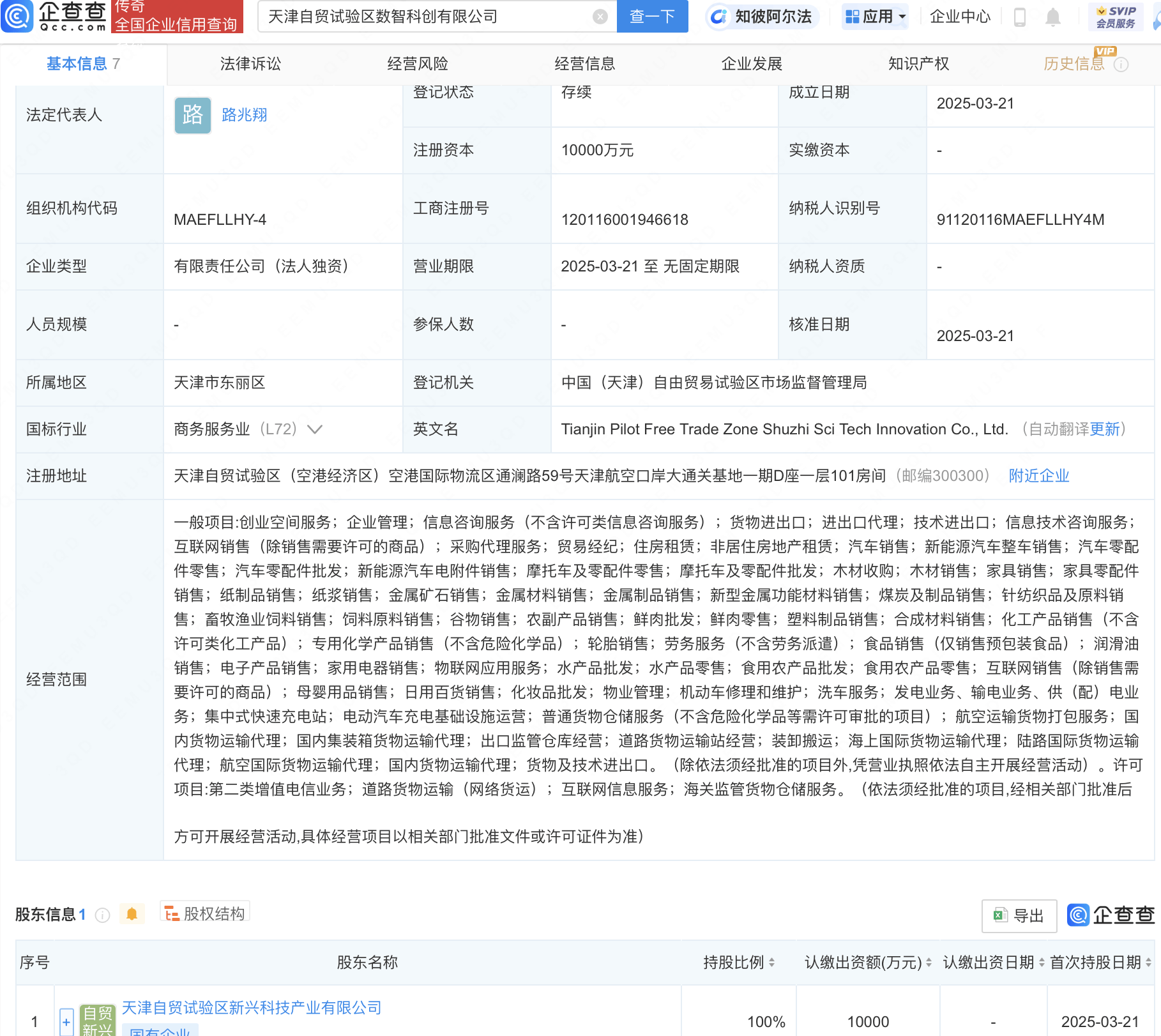 天津自贸试验区数智科创公司注册成立