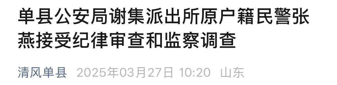 单县公安局谢集派出所原户籍民警张燕被查