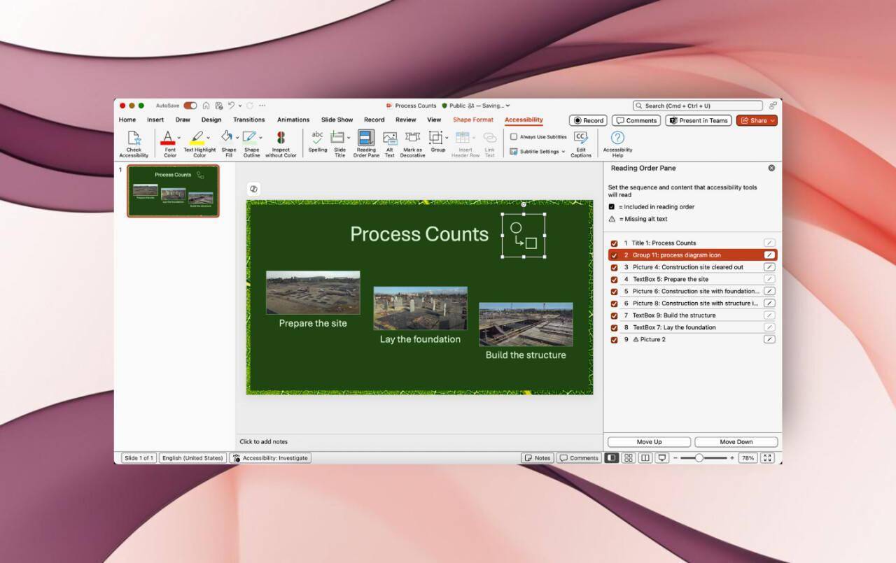 Mac版PowerPoint新增阅读顺序窗格,助力无障碍体验升级_用户_Command_幻灯片