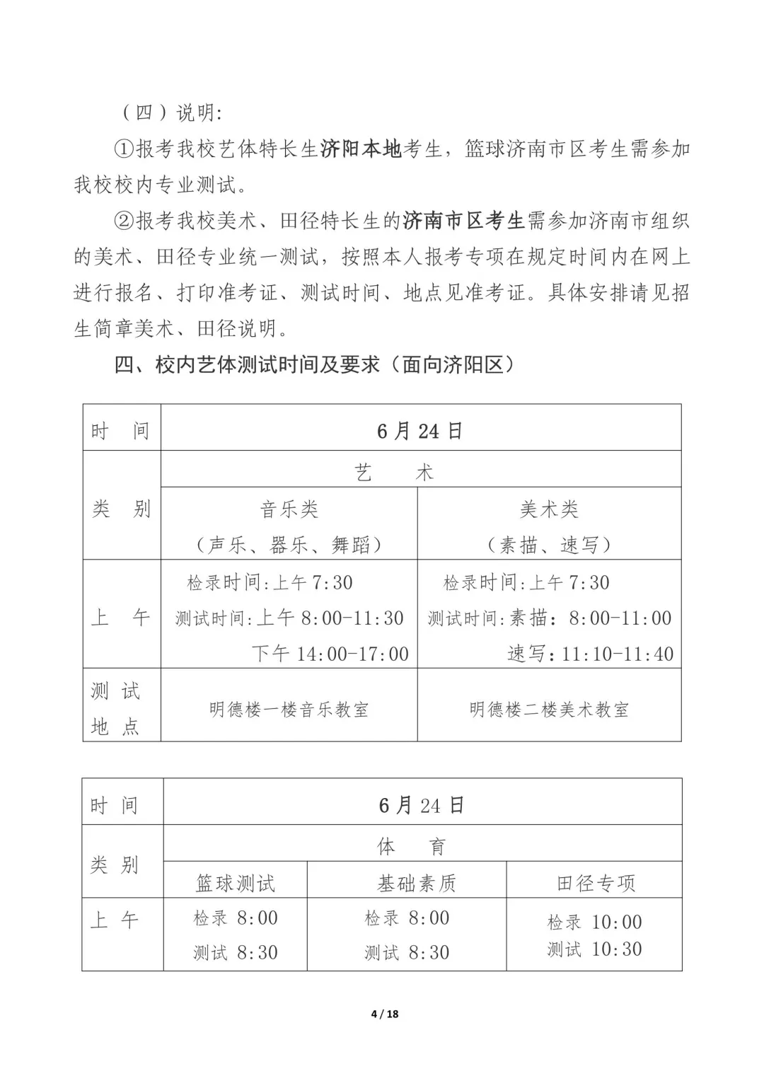 济阳一中,济北中学,闻韶中学2025年艺体特长生招生