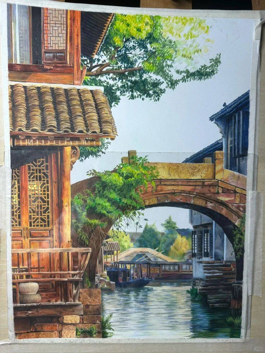 彩铅风景—江南古镇