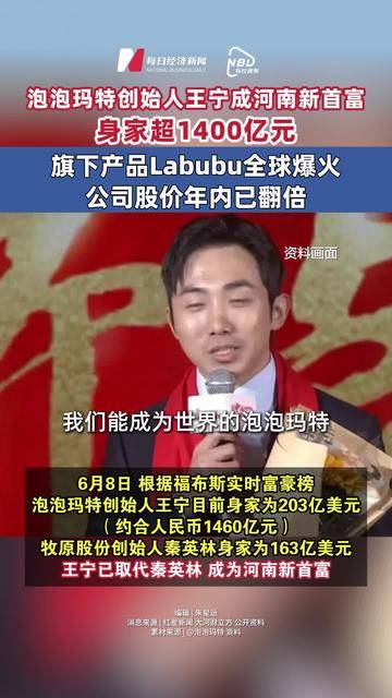 泡泡玛特创始人王宁成河南新首富！身家超1400亿元，旗下产品Labubu全球爆火，公司股价年内已翻倍