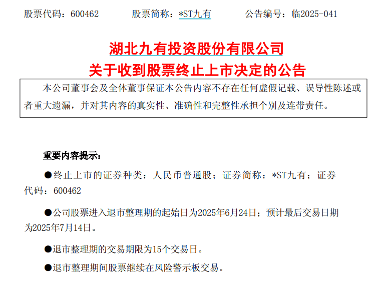 *ST九有被上交所决定终止上市！这背后究竟藏着什么秘密？
