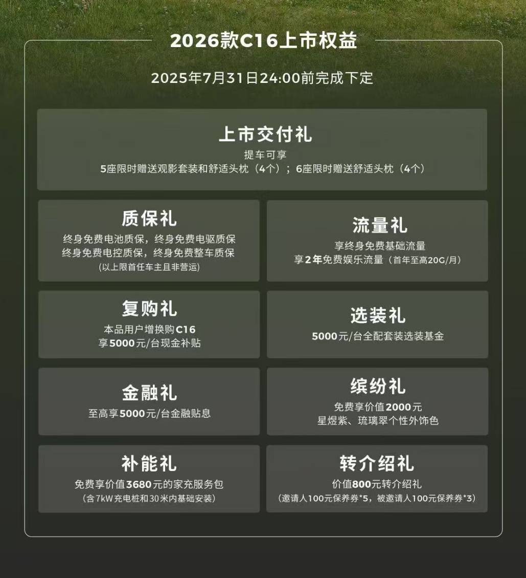 2026款零跑C16正式上市 售价15.18万元起