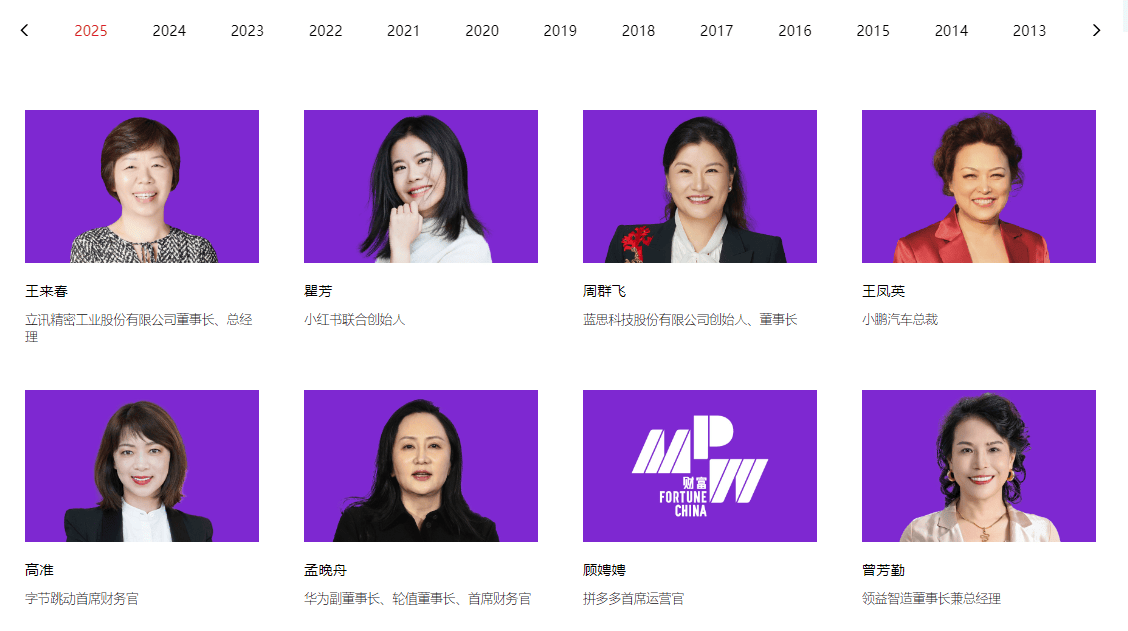 2025年《财富》我国商界女人榜：排名首位的仍是她！董明珠15年来初次落榜