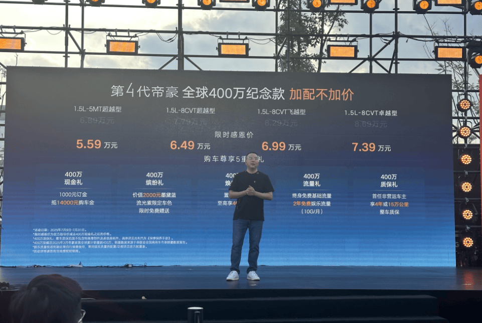 吉利帝豪400万纪念款上市，限时优惠价6.89-8.69万元起