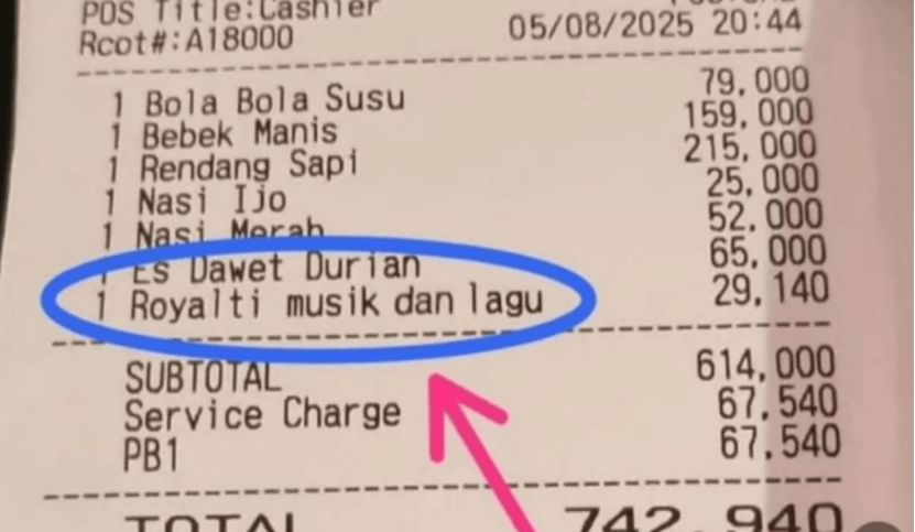 表本号立场01在印尼餐厅吃饭竟还要交音乐版权税?假账单引发版权费争议图片素材源于网络 https:/