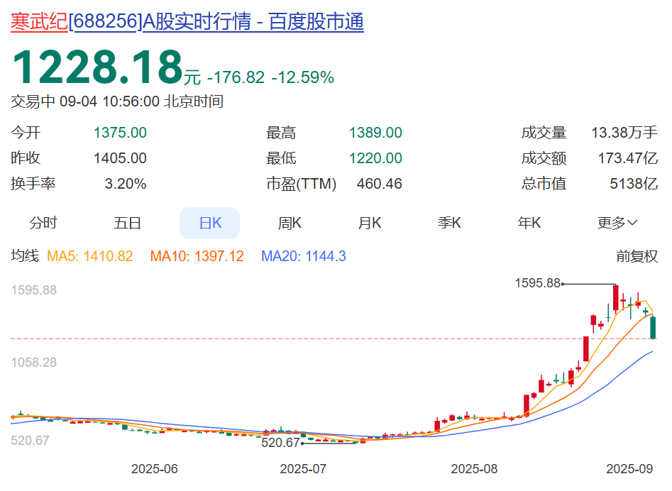 突发！寒武纪跌超12%，市值蒸发超700亿元