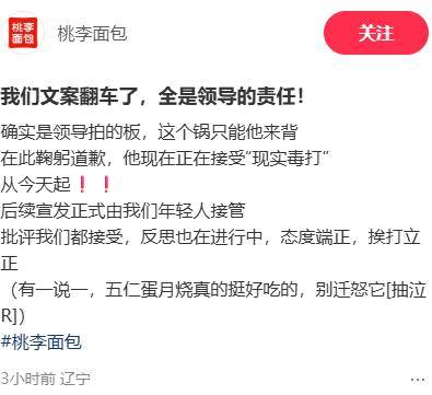 桃李面包再回应广告文案争议：“全是领导的责任”，接受批评