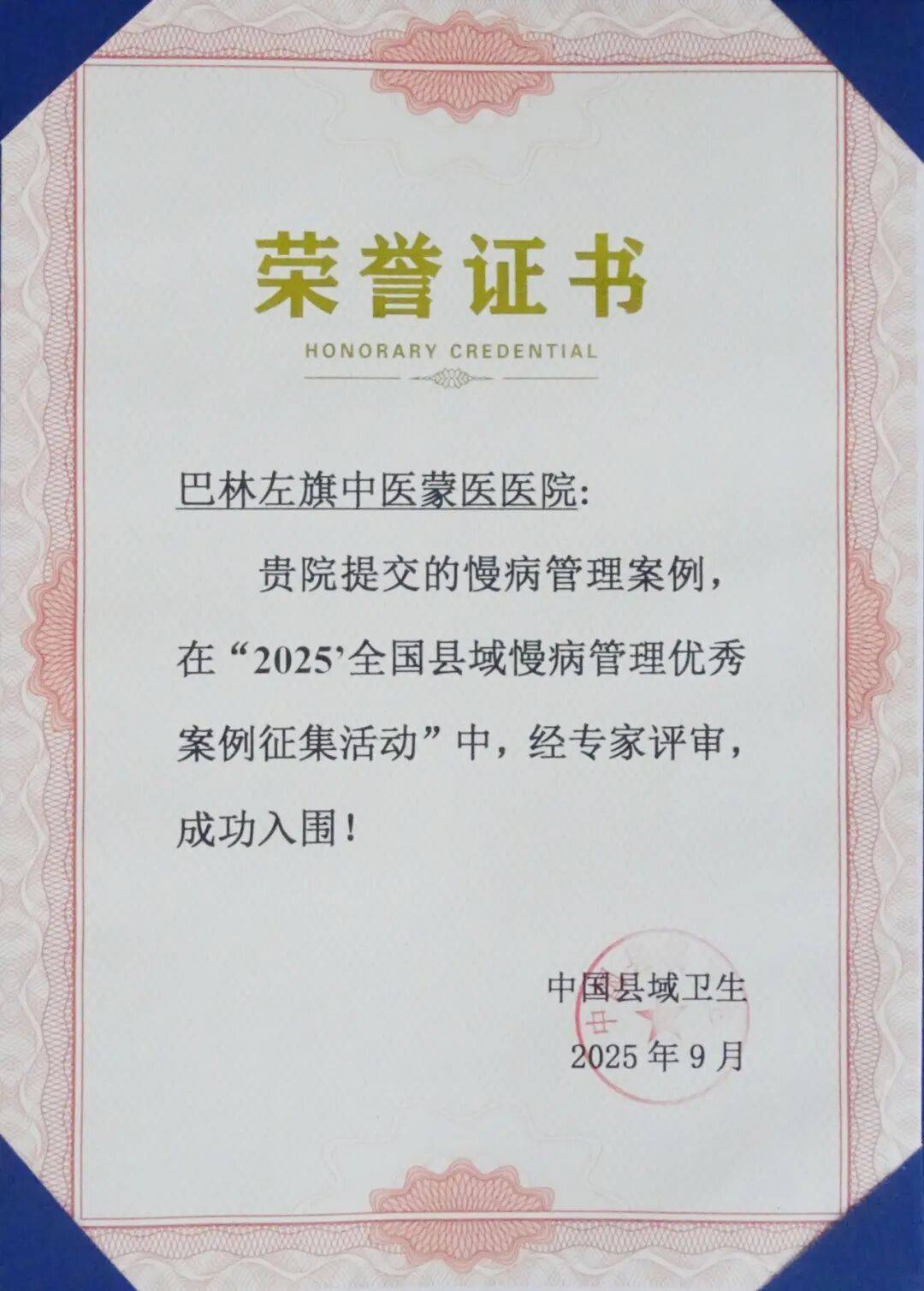 我院慢病管理案例成功入围2025全国县域慢病管理优秀案例