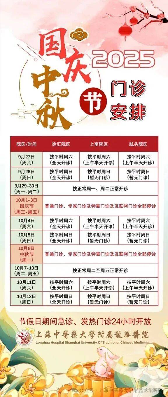 国庆、中秋假期将至，浦东各大医院门急诊时间安排→