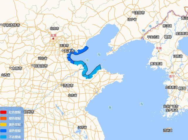 风暴潮蓝色警报：渤海湾将出现50到140厘米的风暴增水