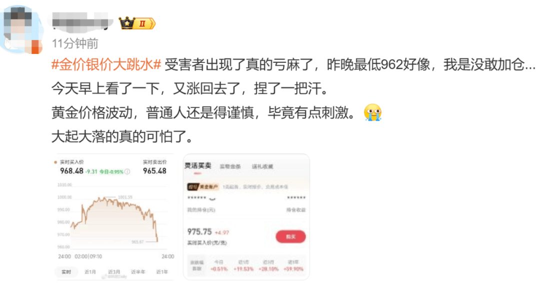 金价银价突然大跳水，网友急了：我刚买就跌