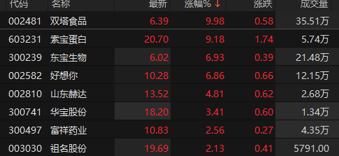 人造肉概念活跃 双塔食品涨停
