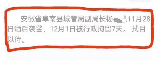 安徽阜南县城管副局长酒后袭警被拘?所在单位工作人员回应(图1)