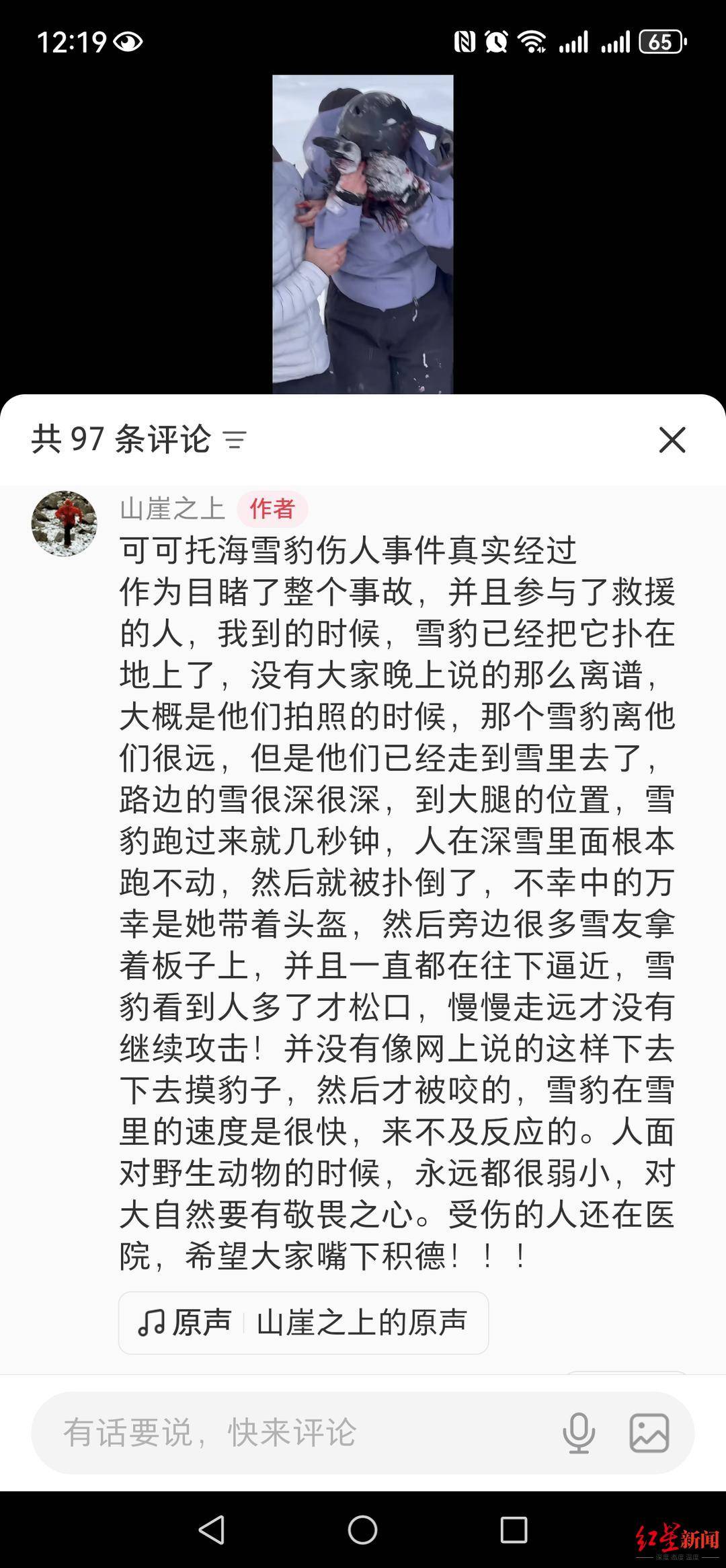 雪豹伤人事件续:伤者已从急诊转至其他科室 村支书称雪豹不常见,或因雪大缺食才下山
