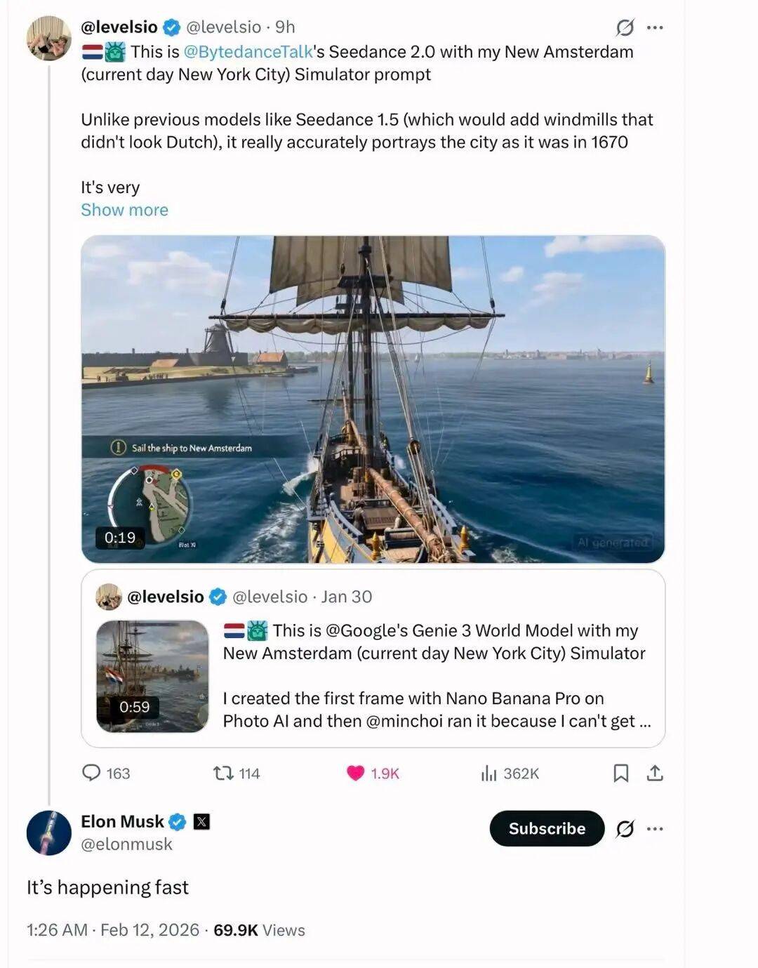 Seedance2.0海外爆火！马斯克惊叹：发展速度太快了！美国导演：可能会搞垮好莱坞……