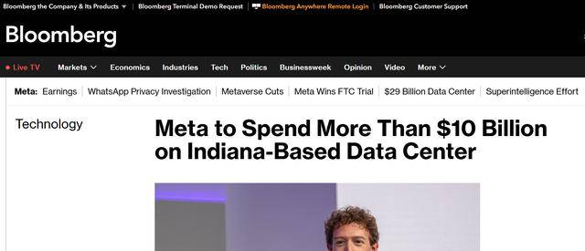 Meta斥超百亿美元在美建大型数据中心
