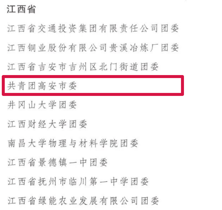 表彰名单公布_全国_江西省_共青团中央