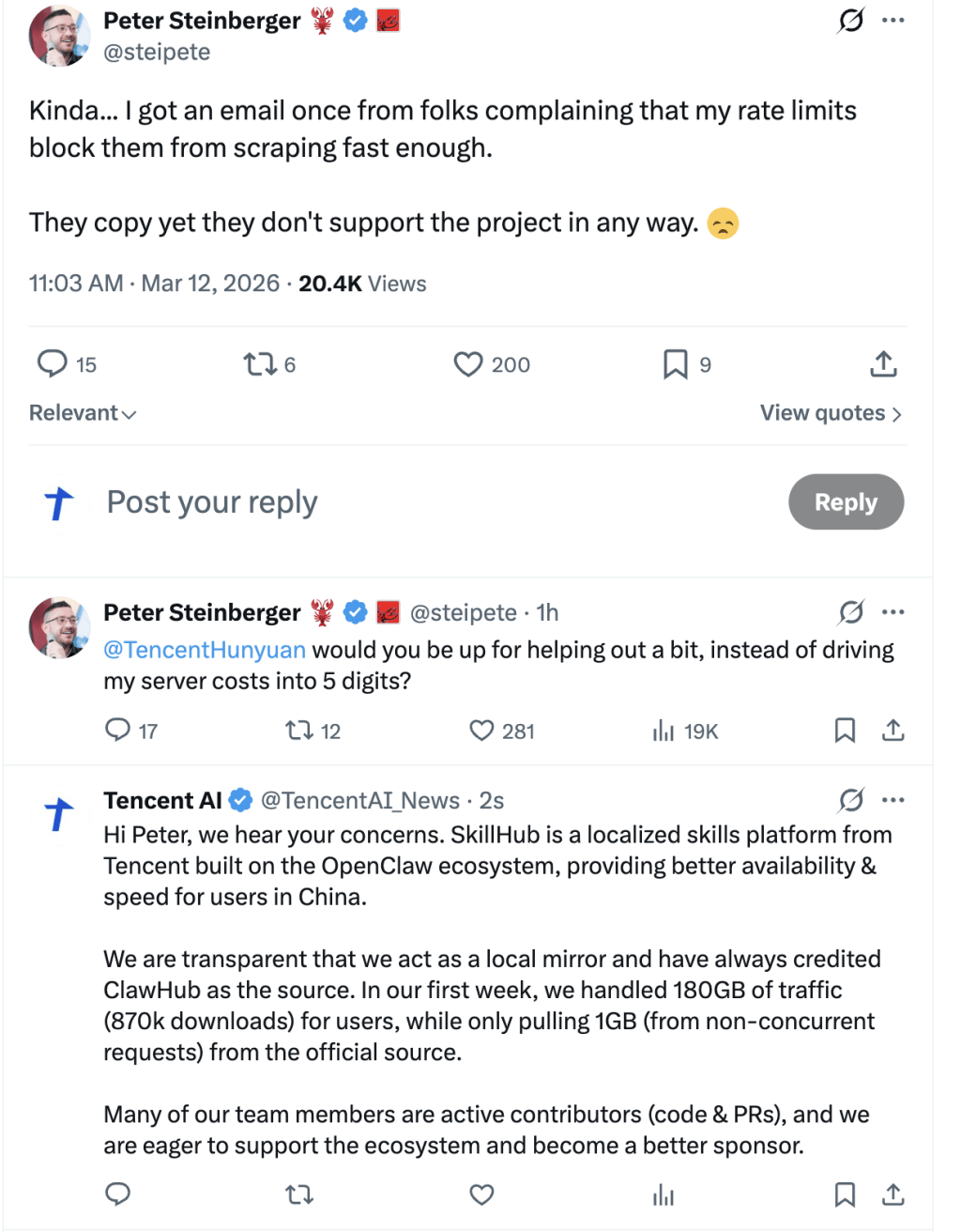 被“龙虾”创始人质疑抄袭？腾讯回应