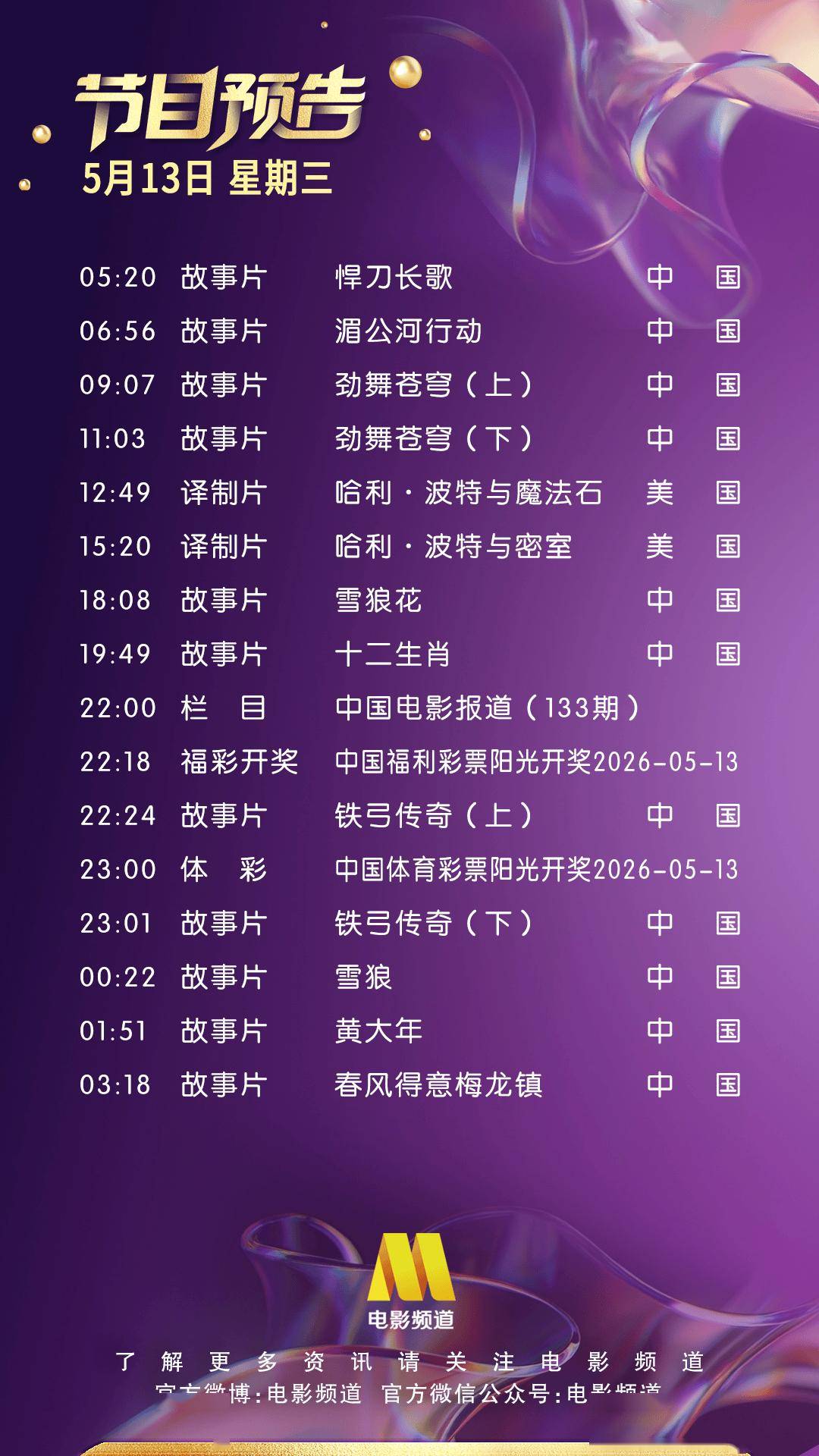5月13日（星期三）CCTV6节目预告