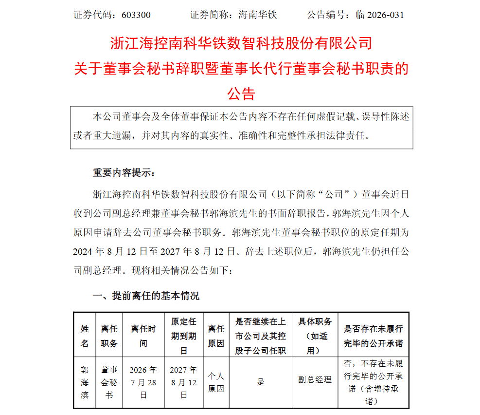 海南华铁信披罚单压降至520万 当天董秘踩点辞职