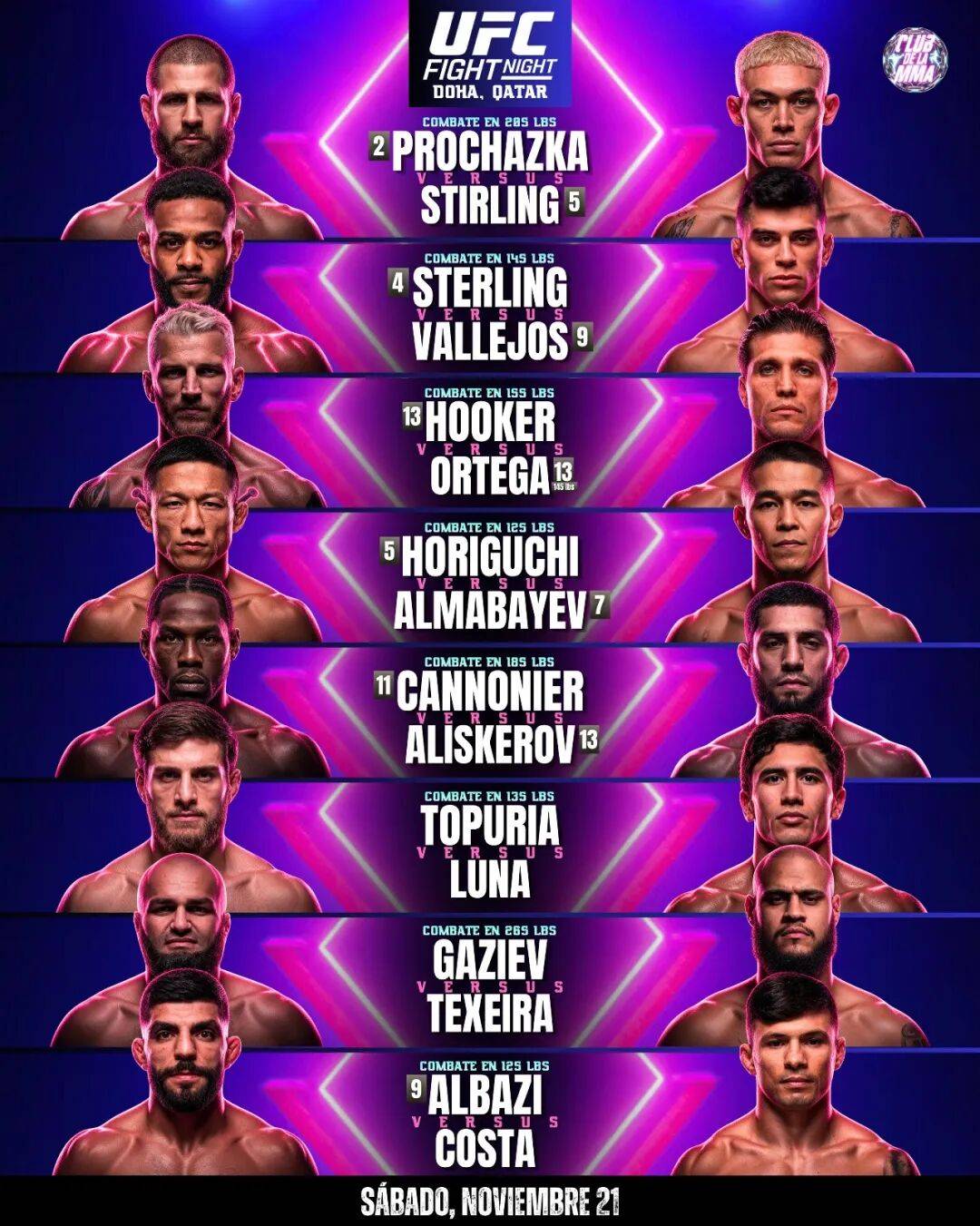 UFC官宣9场：吉里 vs.斯特林成为头条赛