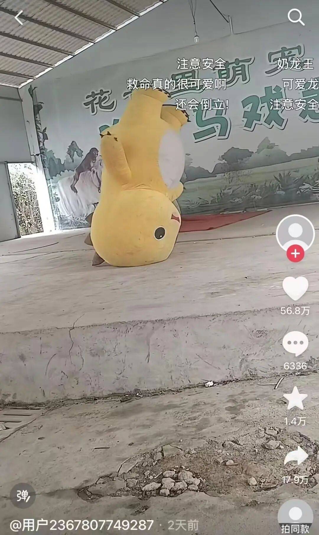舞台上奶龙玩偶倒立的无声视频走红，表演者：他们花了钱进景区，我们不能敷衍他们